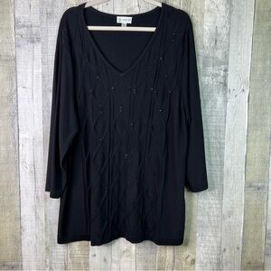 Austin Reed Size 3 Black V-Neck Diamond Pattern Palette Embellished Knit Sweater